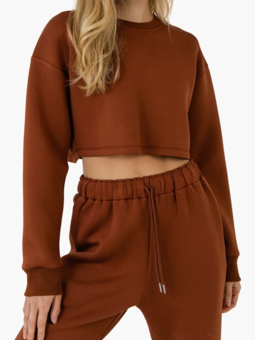 NWT Grey Lab Loungewear Cropped Sweatshirt in Brown/ S